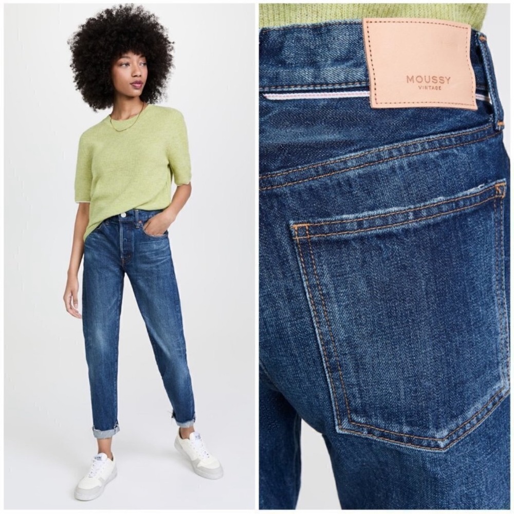 Moussy Dark Blue Wilbur Mid-rise tapered Jeans